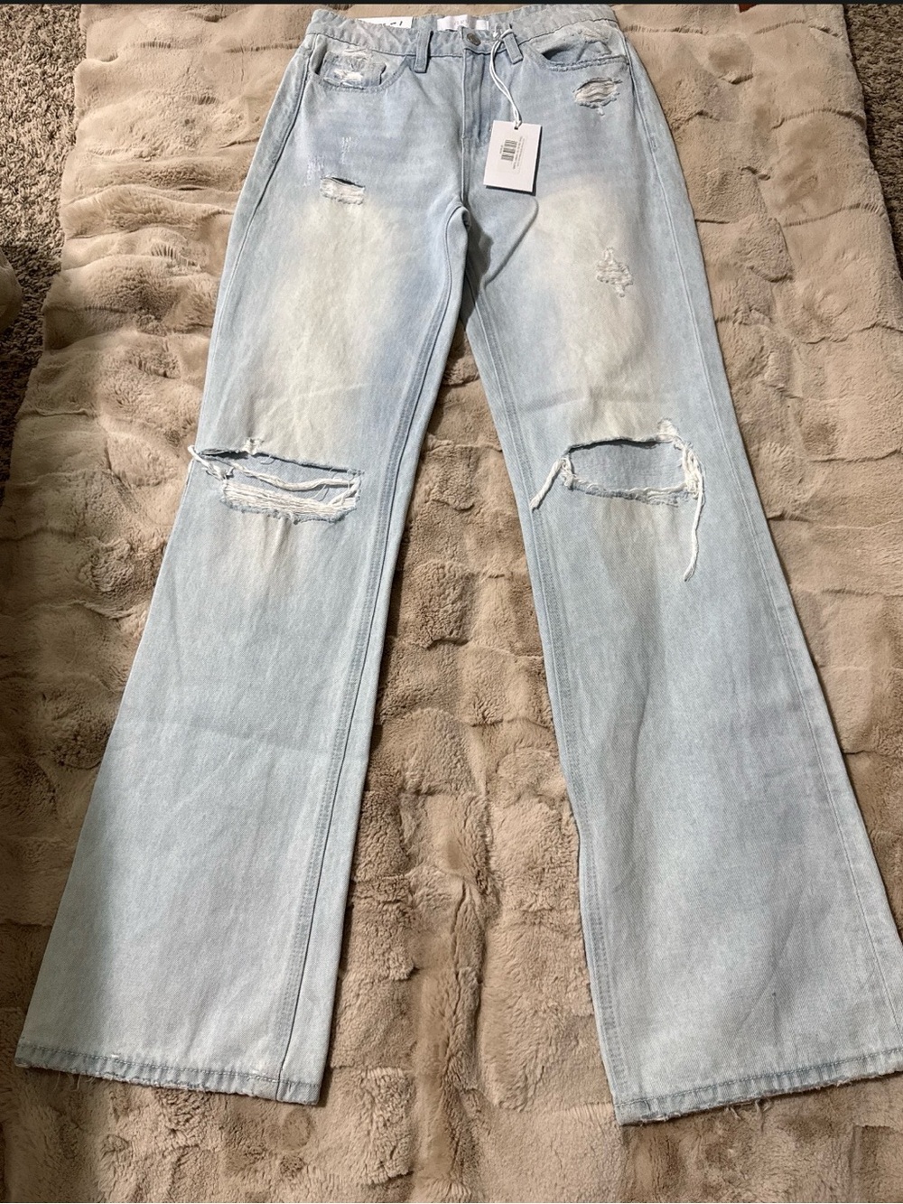 Light Blue Distressed Wide-Leg Jeans for Women